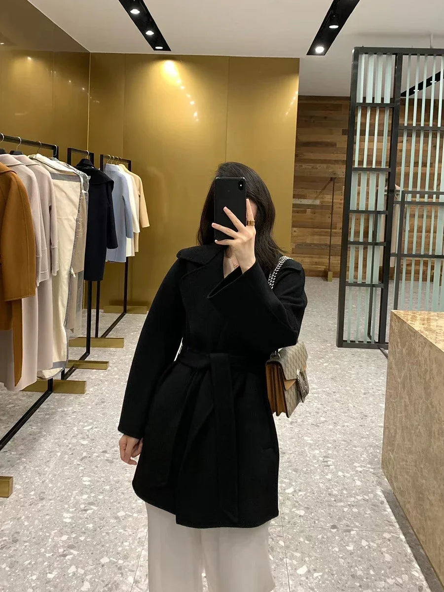 M classic Gas cashmere coat short cashmere cashmere natural water ripple double-sided woolen coat women