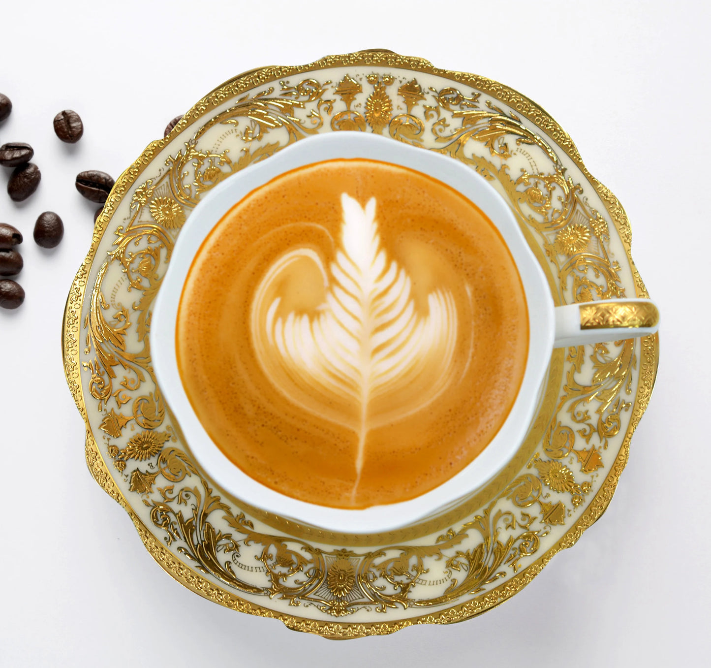 Karosa 17pcs Embossed Gold Porcelain Bone China 200cc 7.5 OZ Coffee Tea Cup Luxury Afternoon Tea Set