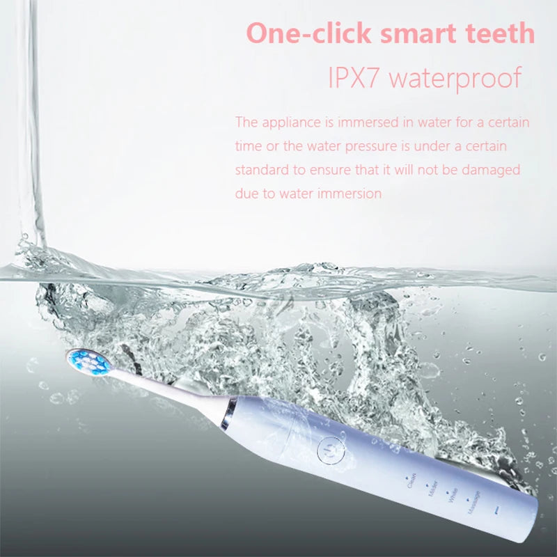 USB Rechargeable Ultrasonic Electric Toothbrush Adults Portable Travel Sonic Toothbrush 2 Brush Heads 4 Waterproof Replacement