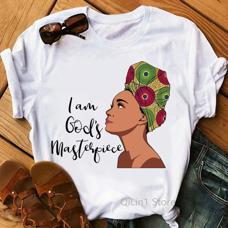 Gliters Melanin Queen Print Tee Shirt Femme Black Girl Is Beautiful Lovely Graphic T Shirts Summer Short Sleeve White T-Shirt
