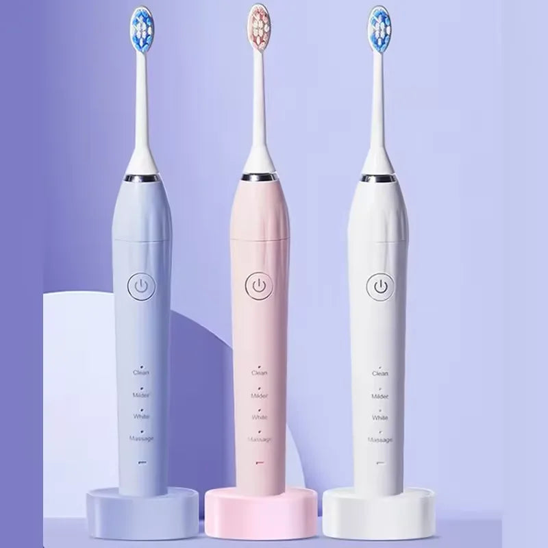 USB Rechargeable Ultrasonic Electric Toothbrush Adults Portable Travel Sonic Toothbrush 2 Brush Heads 4 Waterproof Replacement