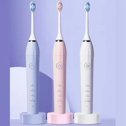 USB Rechargeable Ultrasonic Electric Toothbrush Adults Portable Travel Sonic Toothbrush 2 Brush Heads 4 Waterproof Replacement