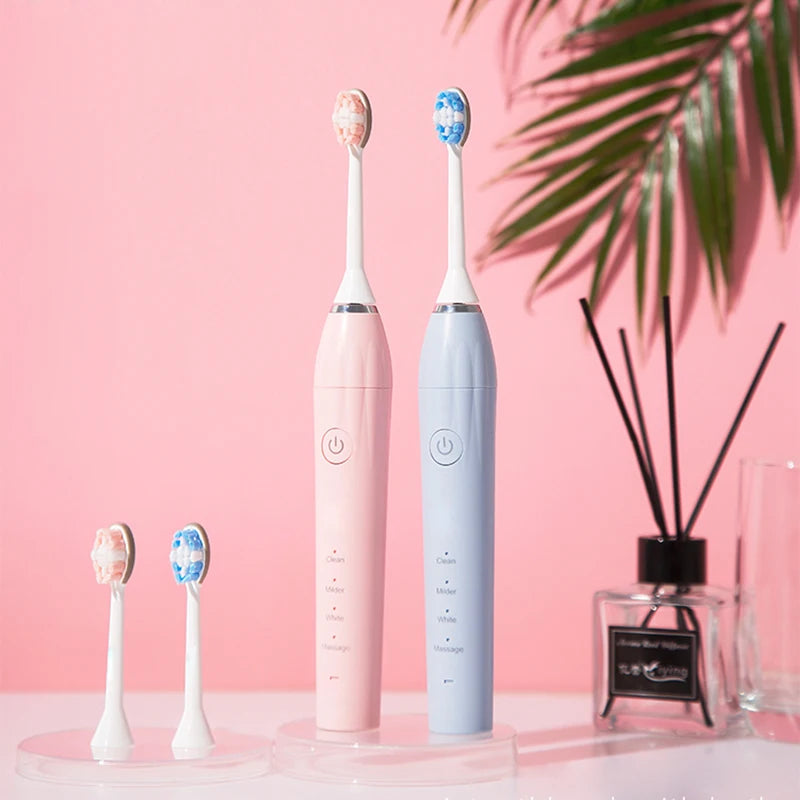 USB Rechargeable Ultrasonic Electric Toothbrush Adults Portable Travel Sonic Toothbrush 2 Brush Heads 4 Waterproof Replacement