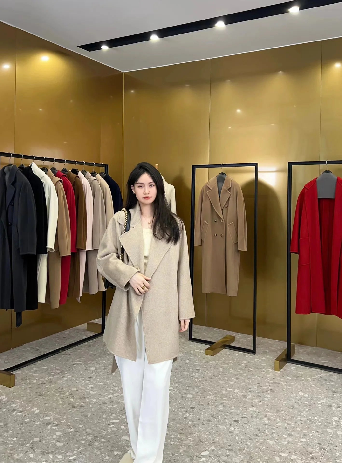 M classic Gas cashmere coat short cashmere cashmere natural water ripple double-sided woolen coat women