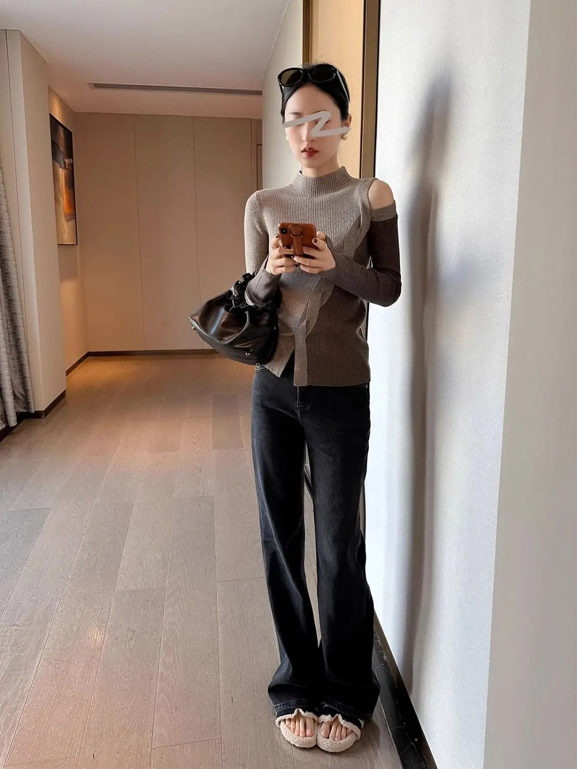 Half Turtleneck Contrasting Sweater Women Autumn Winter New Fashionable Irregular Base Shirt