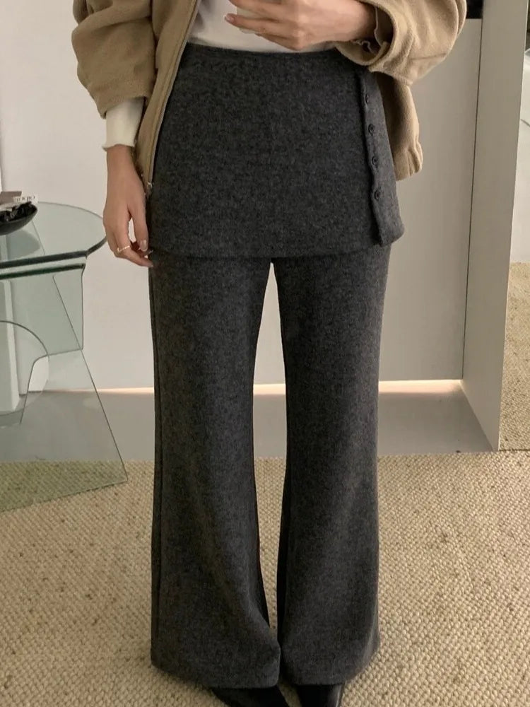 Korean Sle Women's Knitted Flared Casual Pants High Waist Autumn Winter New Faion Trendy Long Trousers Comfortable Design