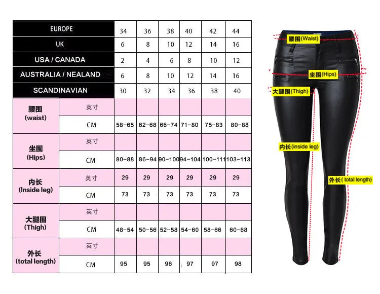 Popular Womens Leather Pant Low Waist and Slim Feet PU Leather Pants Double Zipper Pant for Women