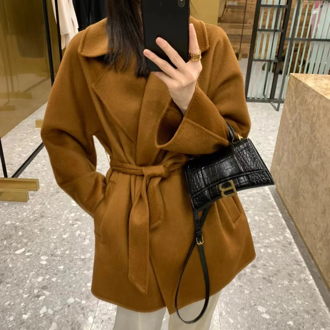 M classic Gas cashmere coat short cashmere cashmere natural water ripple double-sided woolen coat women