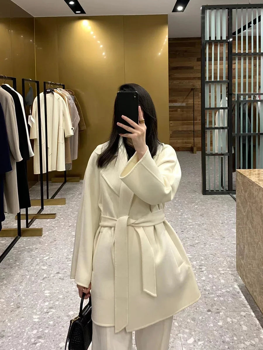 M classic Gas cashmere coat short cashmere cashmere natural water ripple double-sided woolen coat women