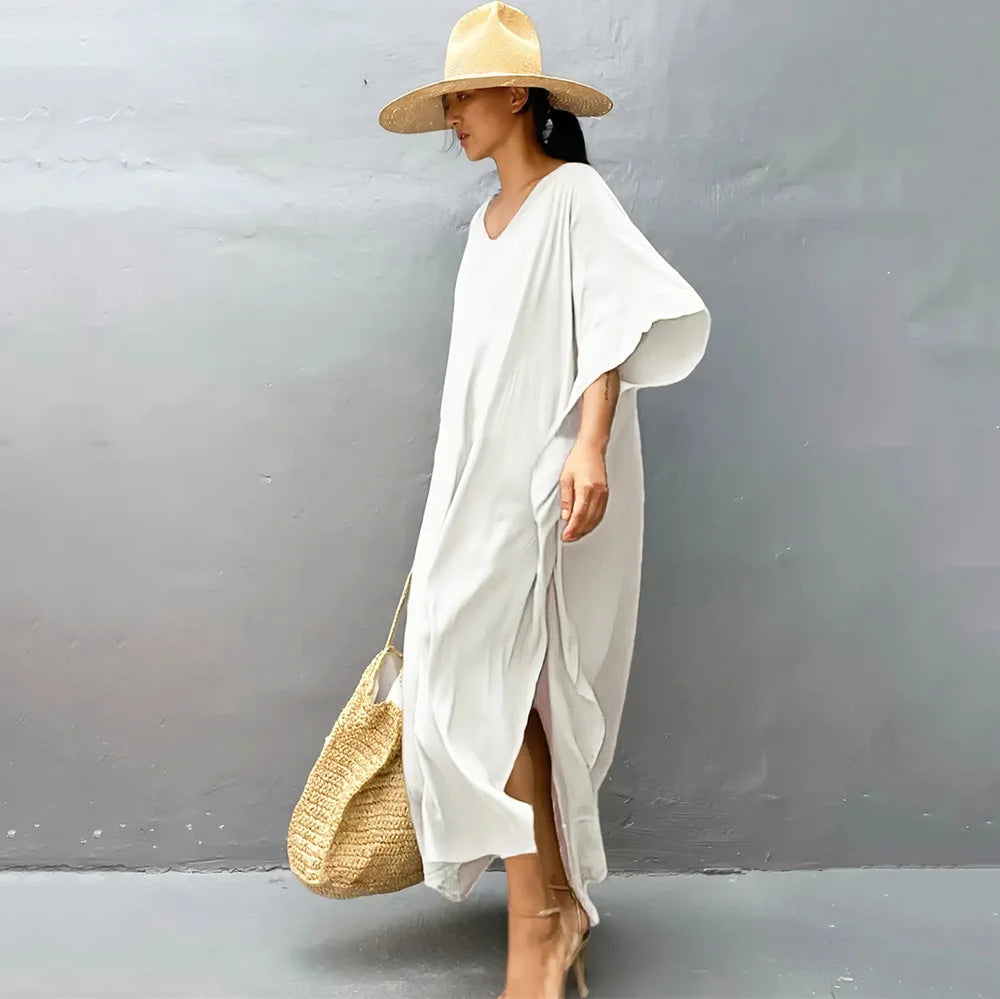 Plus Size Womens Caftan Plus Size Kaftans Casual V Neck Caftans Long Soft Beach Maxi Dress for Summer