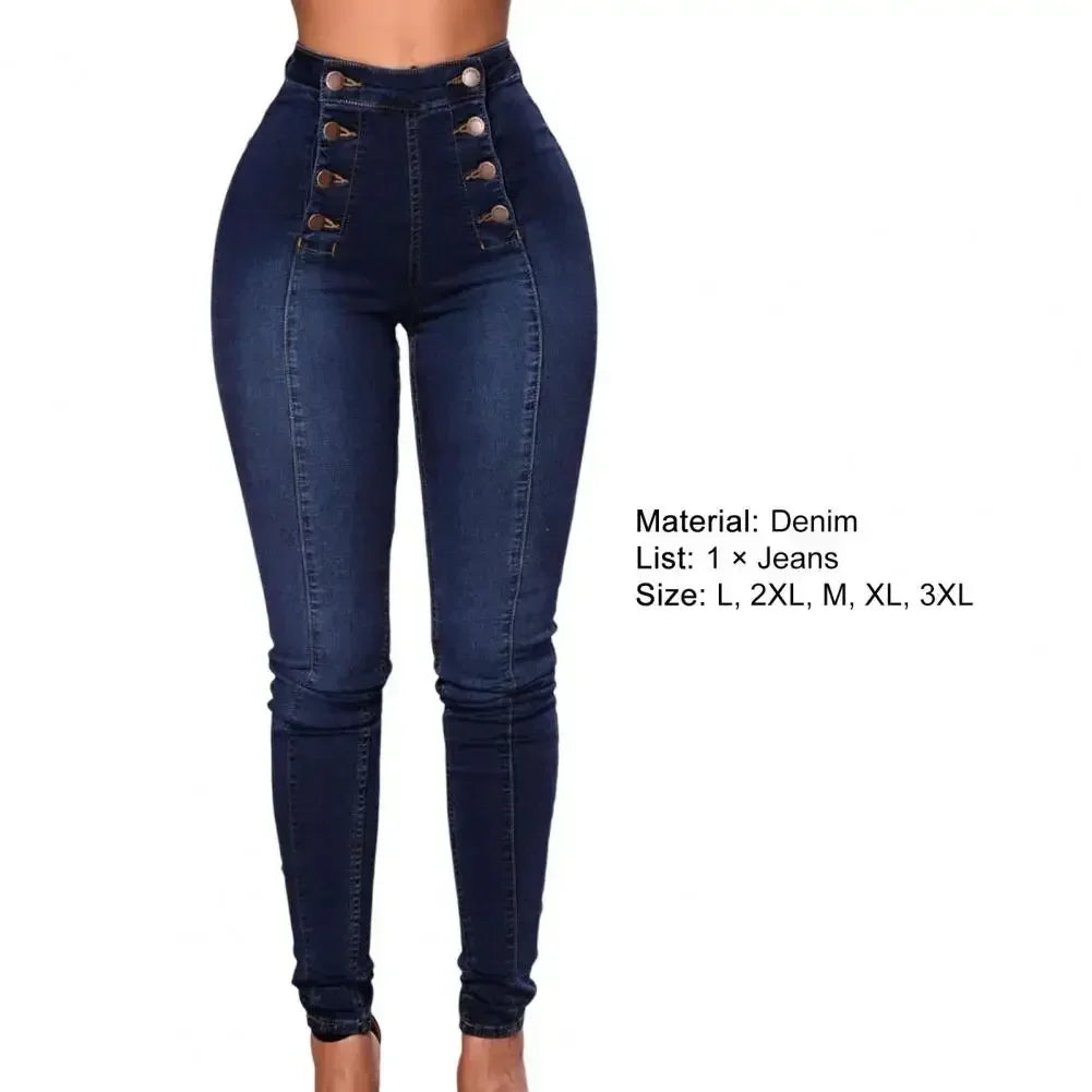 Women High Waist Pencil Jeans Double-breasted Button Fly Denim Pants Skinny Hip Lifting Long Trousers Lady Sexy Bodycon Jeans
