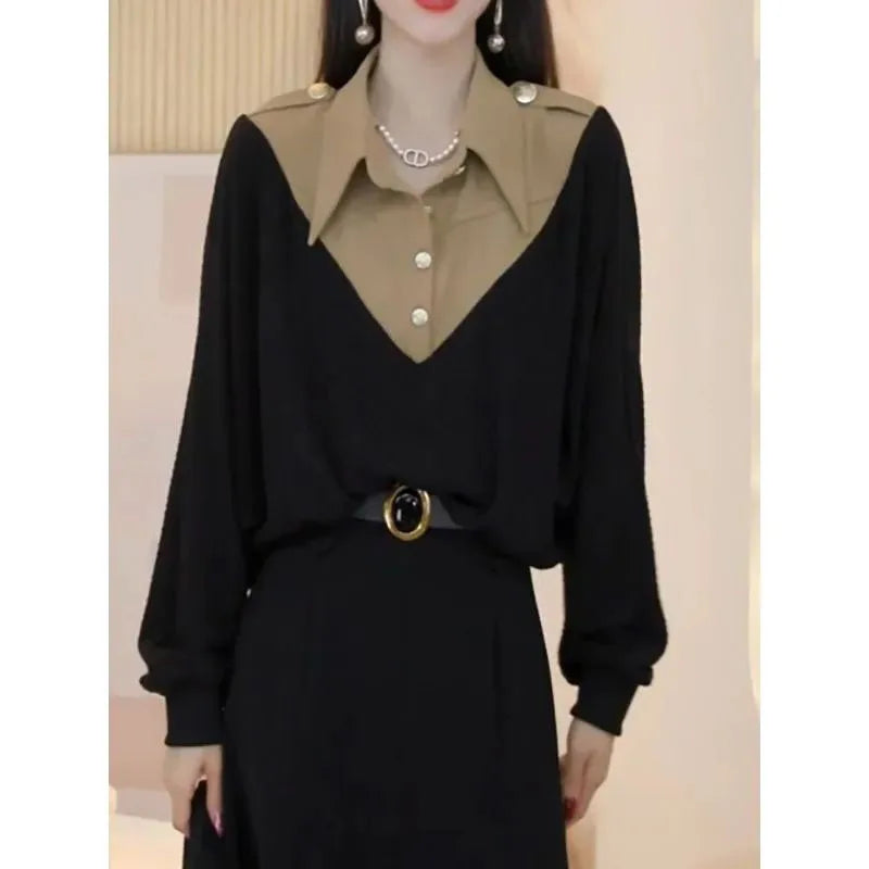 Fashion Spliced Button Batwing Sleeve Blouses Women's Clothing 2023 Autumn Winter Loose Casual Tops Fake Two Pieces Shirts