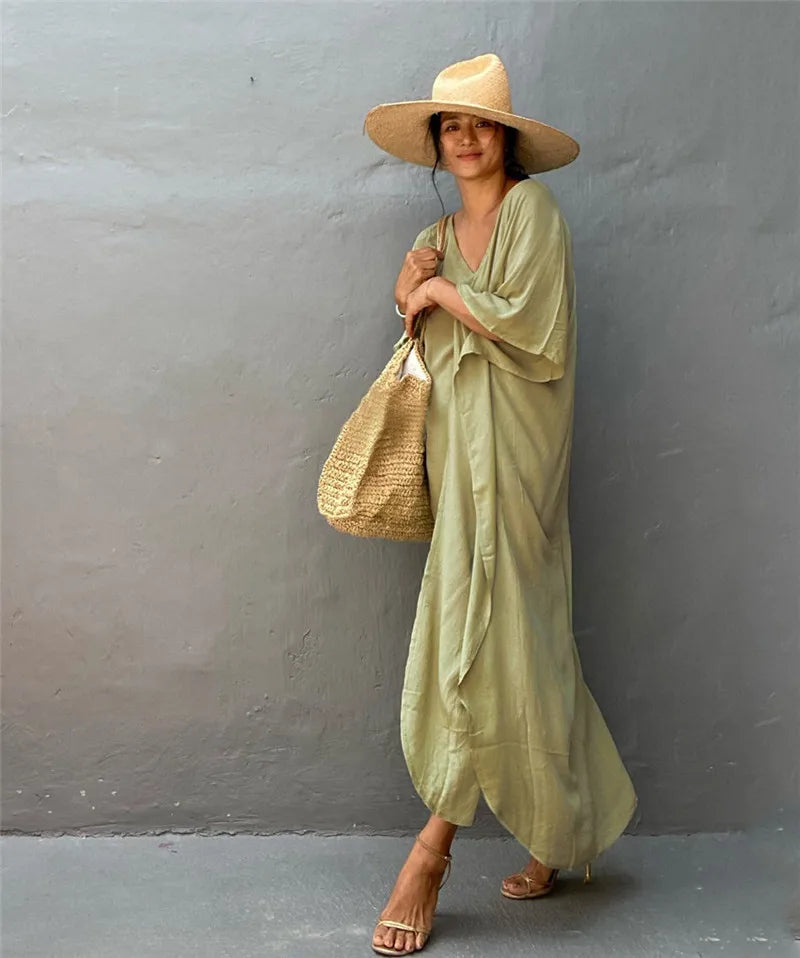 Plus Size Womens Caftan Plus Size Kaftans Casual V Neck Caftans Long Soft Beach Maxi Dress for Summer