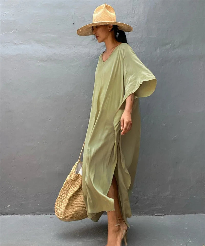 Plus Size Womens Caftan Plus Size Kaftans Casual V Neck Caftans Long Soft Beach Maxi Dress for Summer