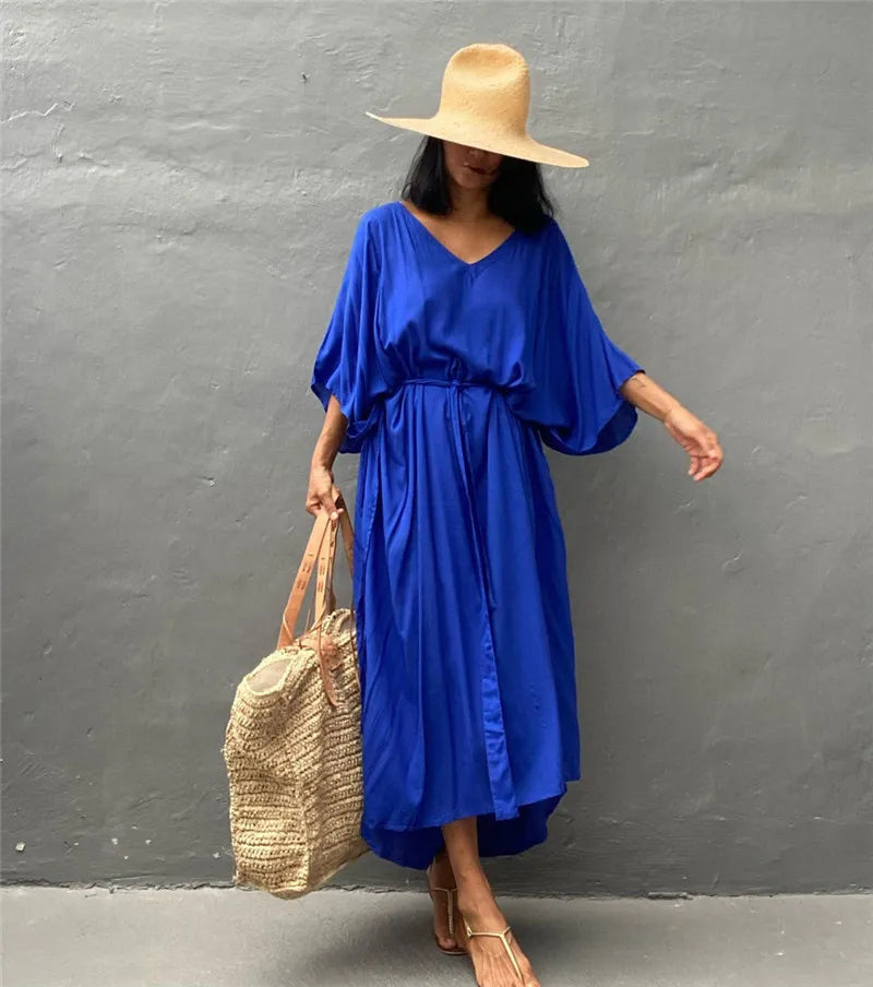 Plus Size Womens Caftan Plus Size Kaftans Casual V Neck Caftans Long Soft Beach Maxi Dress for Summer