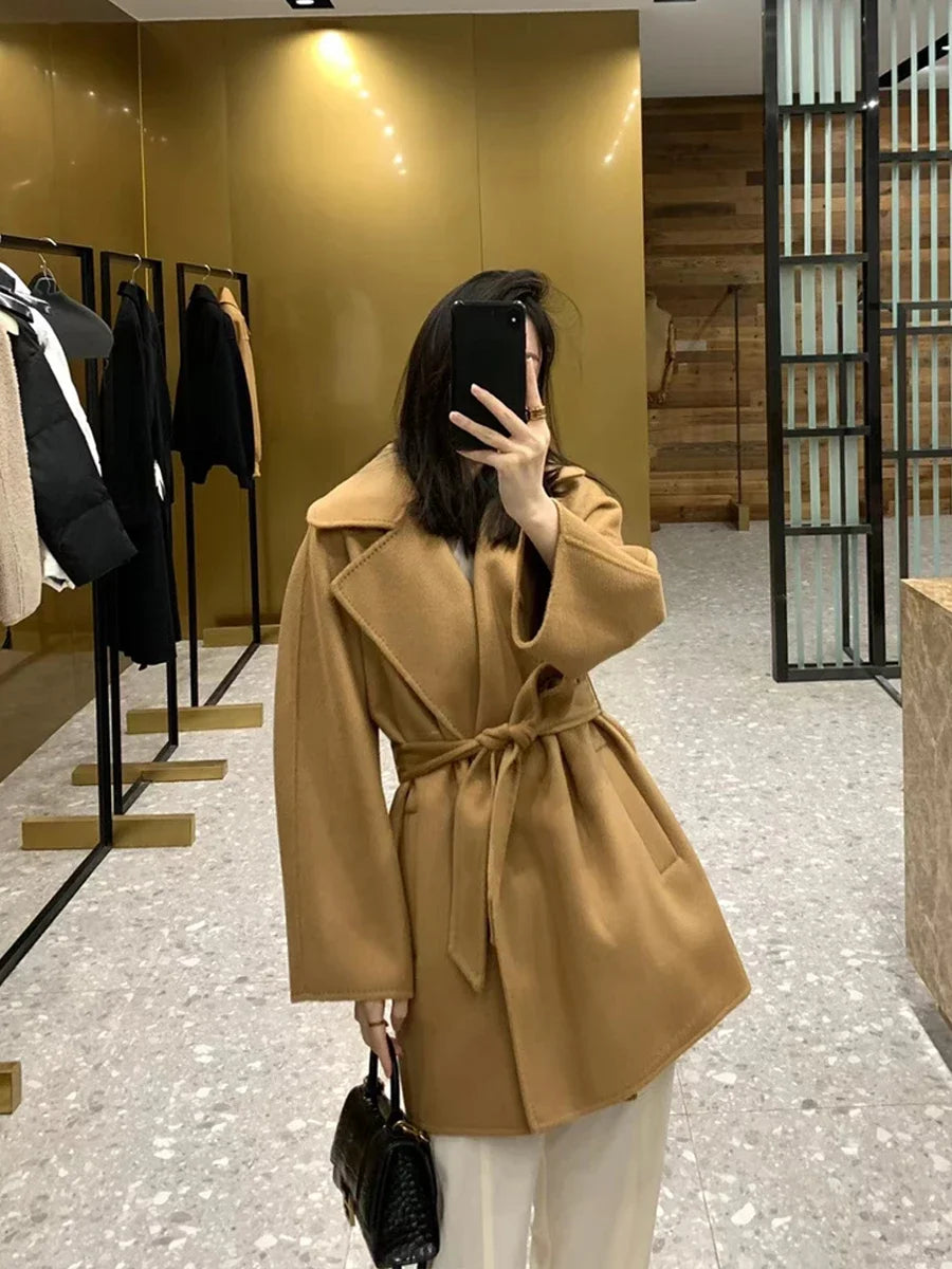 M classic Gas cashmere coat short cashmere cashmere natural water ripple double-sided woolen coat women