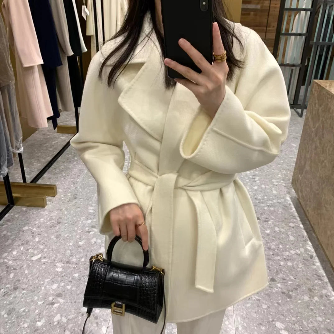 M classic Gas cashmere coat short cashmere cashmere natural water ripple double-sided woolen coat women