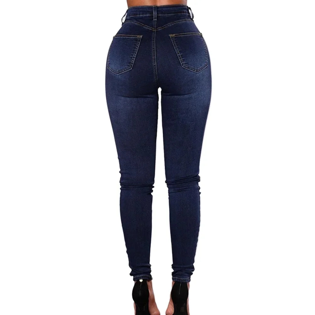 Women High Waist Pencil Jeans Double-breasted Button Fly Denim Pants Skinny Hip Lifting Long Trousers Lady Sexy Bodycon Jeans