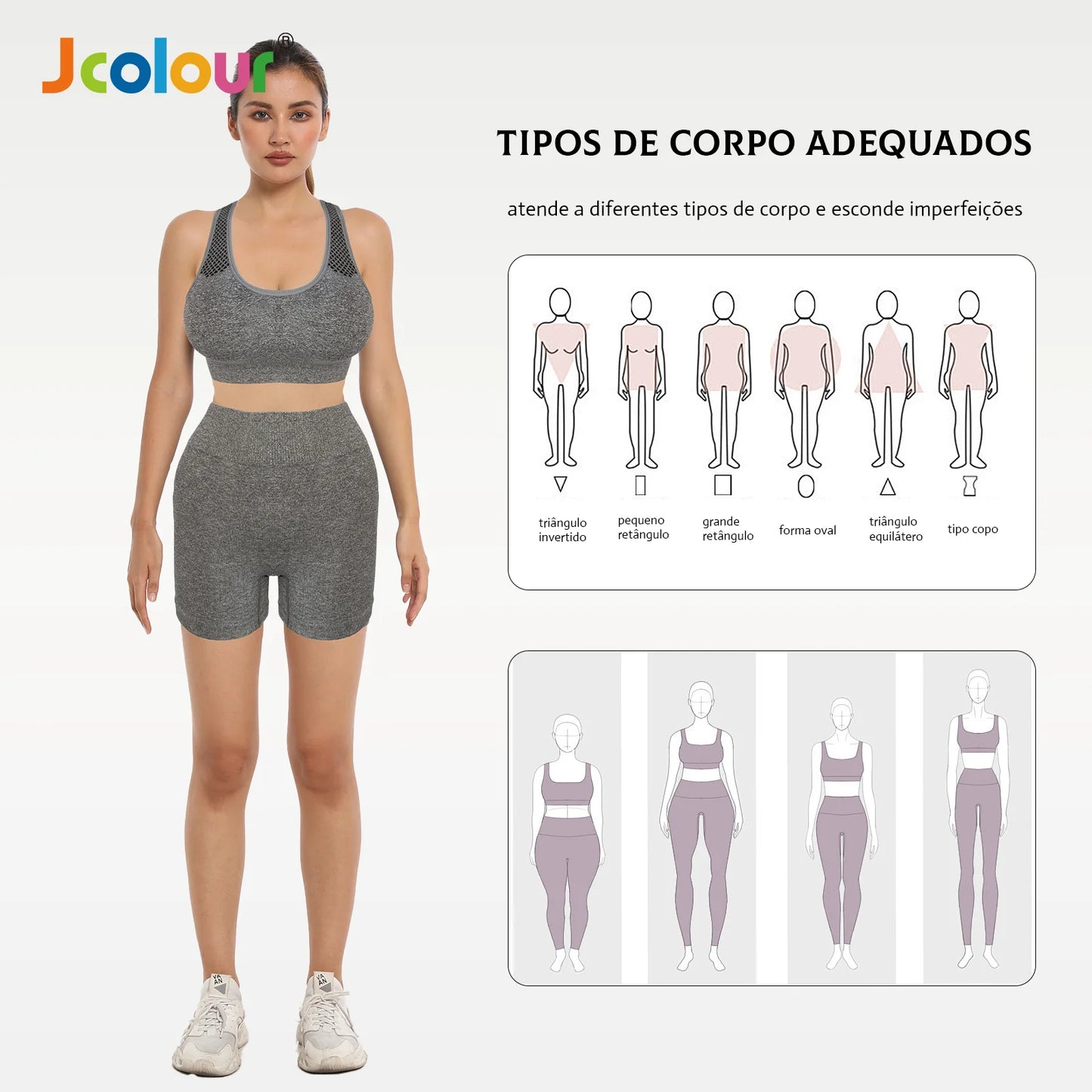 Frete grátis Jcolour Conjunto de Top e Shorts Esportivo Feminino, Respirável e de Secagem Rápida para Yoga e Corrida