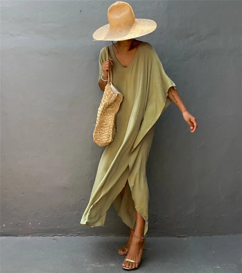 Plus Size Womens Caftan Plus Size Kaftans Casual V Neck Caftans Long Soft Beach Maxi Dress for Summer