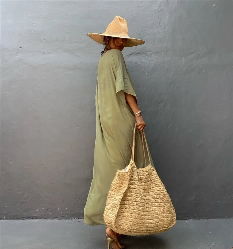 Plus Size Womens Caftan Plus Size Kaftans Casual V Neck Caftans Long Soft Beach Maxi Dress for Summer