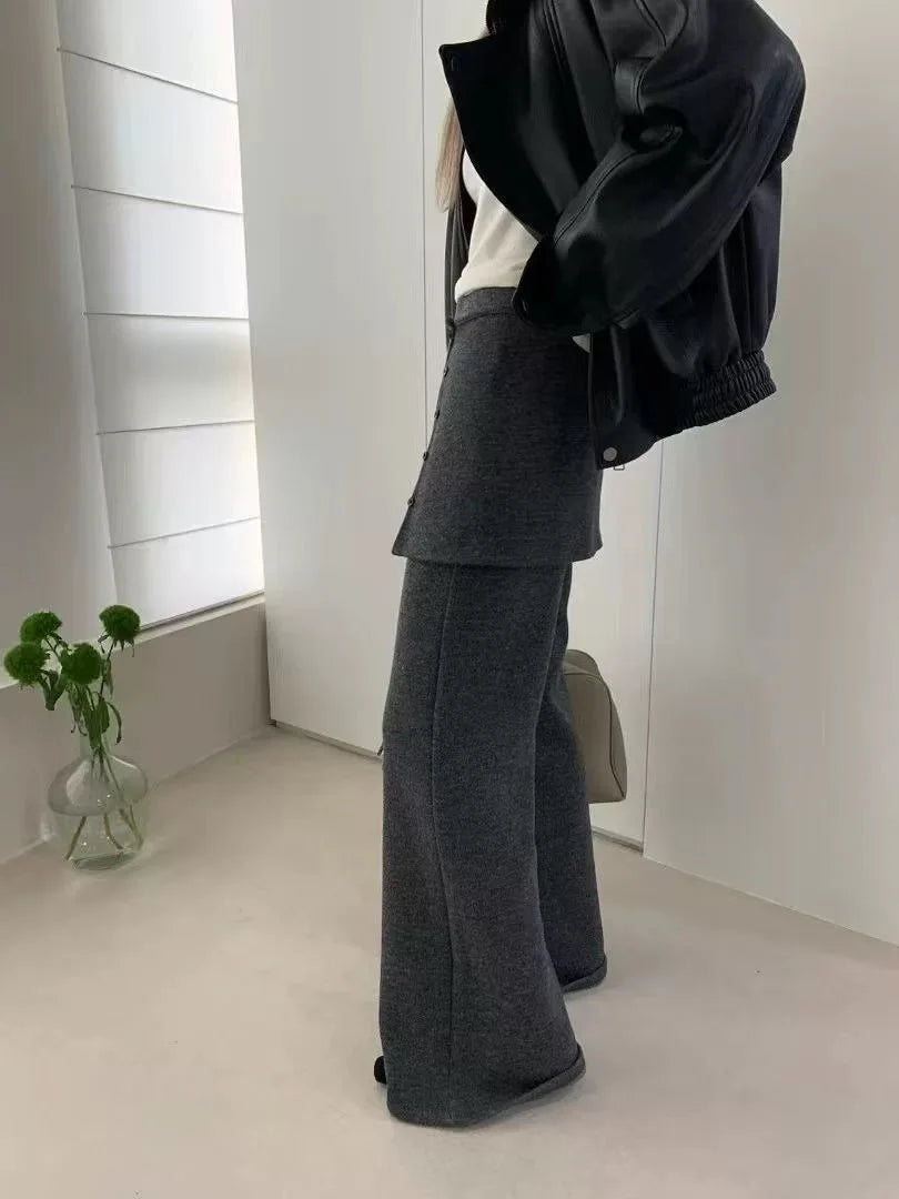 Korean Sle Women's Knitted Flared Casual Pants High Waist Autumn Winter New Faion Trendy Long Trousers Comfortable Design