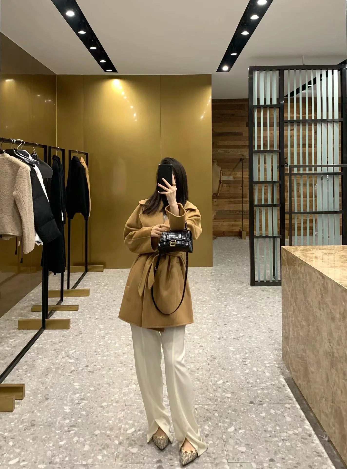 M classic Gas cashmere coat short cashmere cashmere natural water ripple double-sided woolen coat women