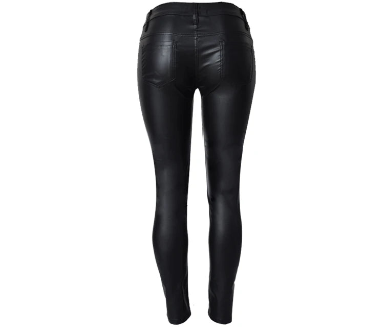 Popular Womens Leather Pant Low Waist and Slim Feet PU Leather Pants Double Zipper Pant for Women