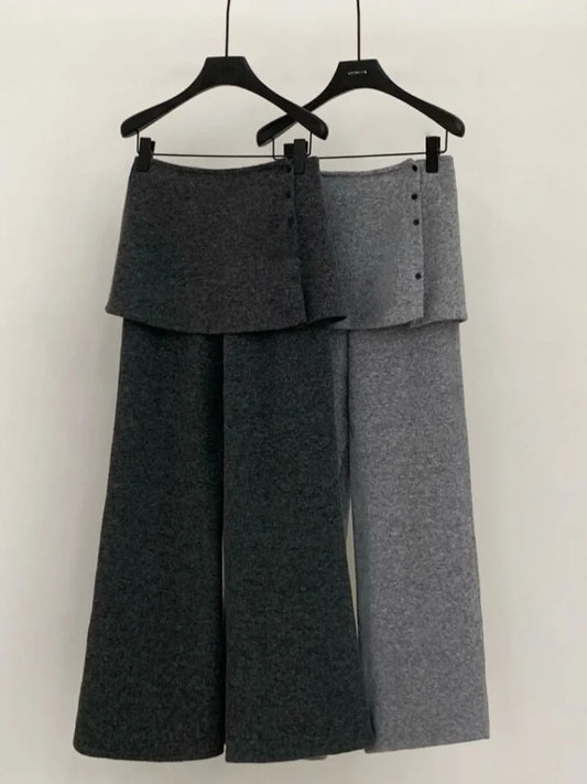 Korean Sle Women's Knitted Flared Casual Pants High Waist Autumn Winter New Faion Trendy Long Trousers Comfortable Design