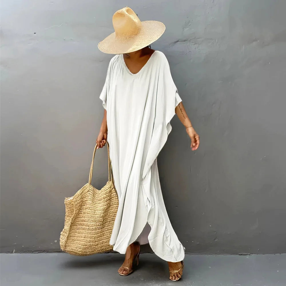 Plus Size Womens Caftan Plus Size Kaftans Casual V Neck Caftans Long Soft Beach Maxi Dress for Summer