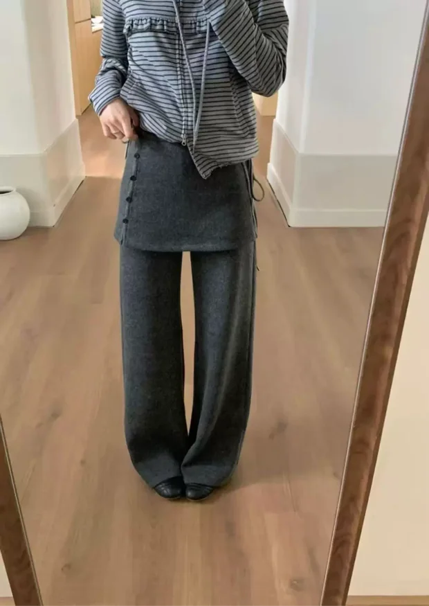 Korean Sle Women's Knitted Flared Casual Pants High Waist Autumn Winter New Faion Trendy Long Trousers Comfortable Design