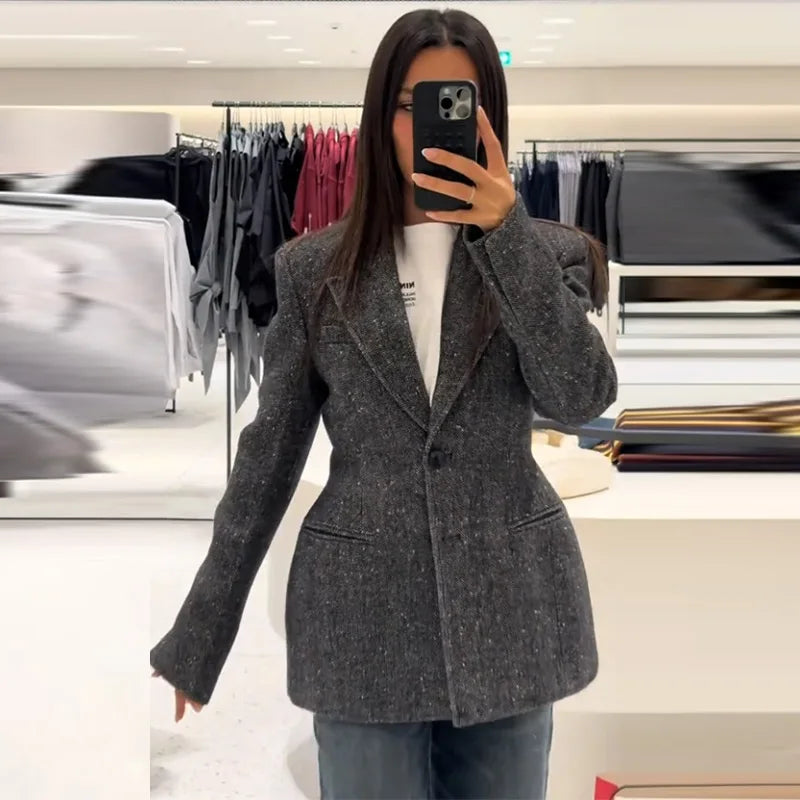 Fashion Women's Tassel Solid Blazer Jacket Lapel Full Sleeve Casual Coat 2026 Spring Autumn Lady Elegant Street Lady Outwear New