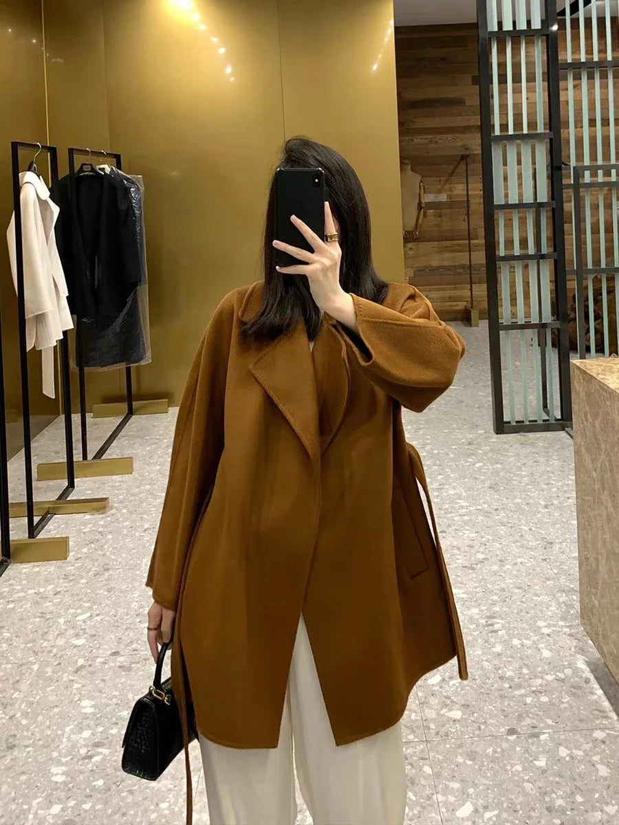 M classic Gas cashmere coat short cashmere cashmere natural water ripple double-sided woolen coat women