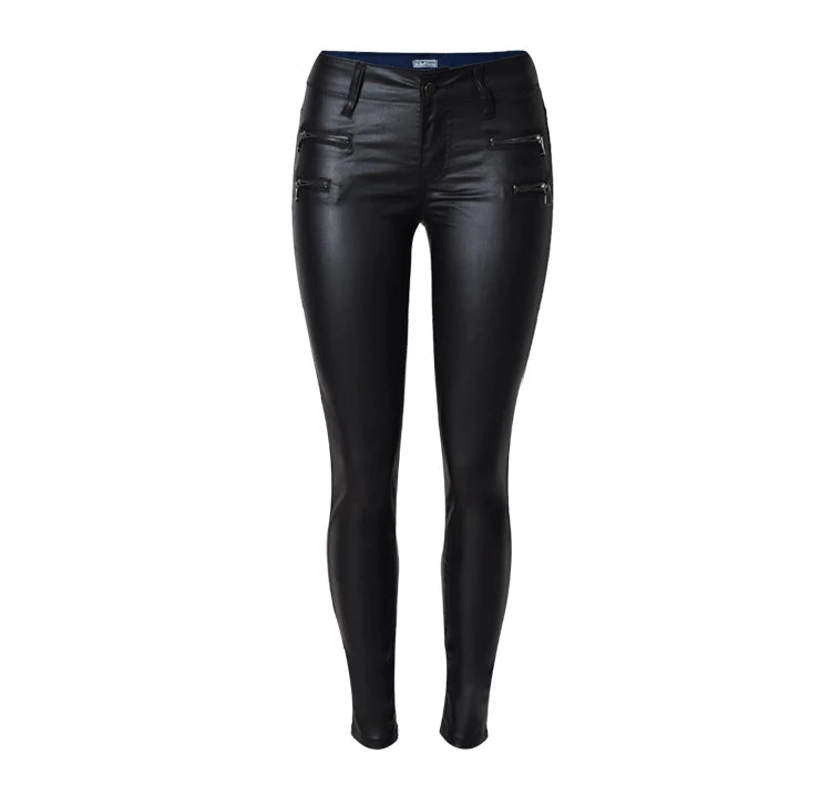 Popular Womens Leather Pant Low Waist and Slim Feet PU Leather Pants Double Zipper Pant for Women