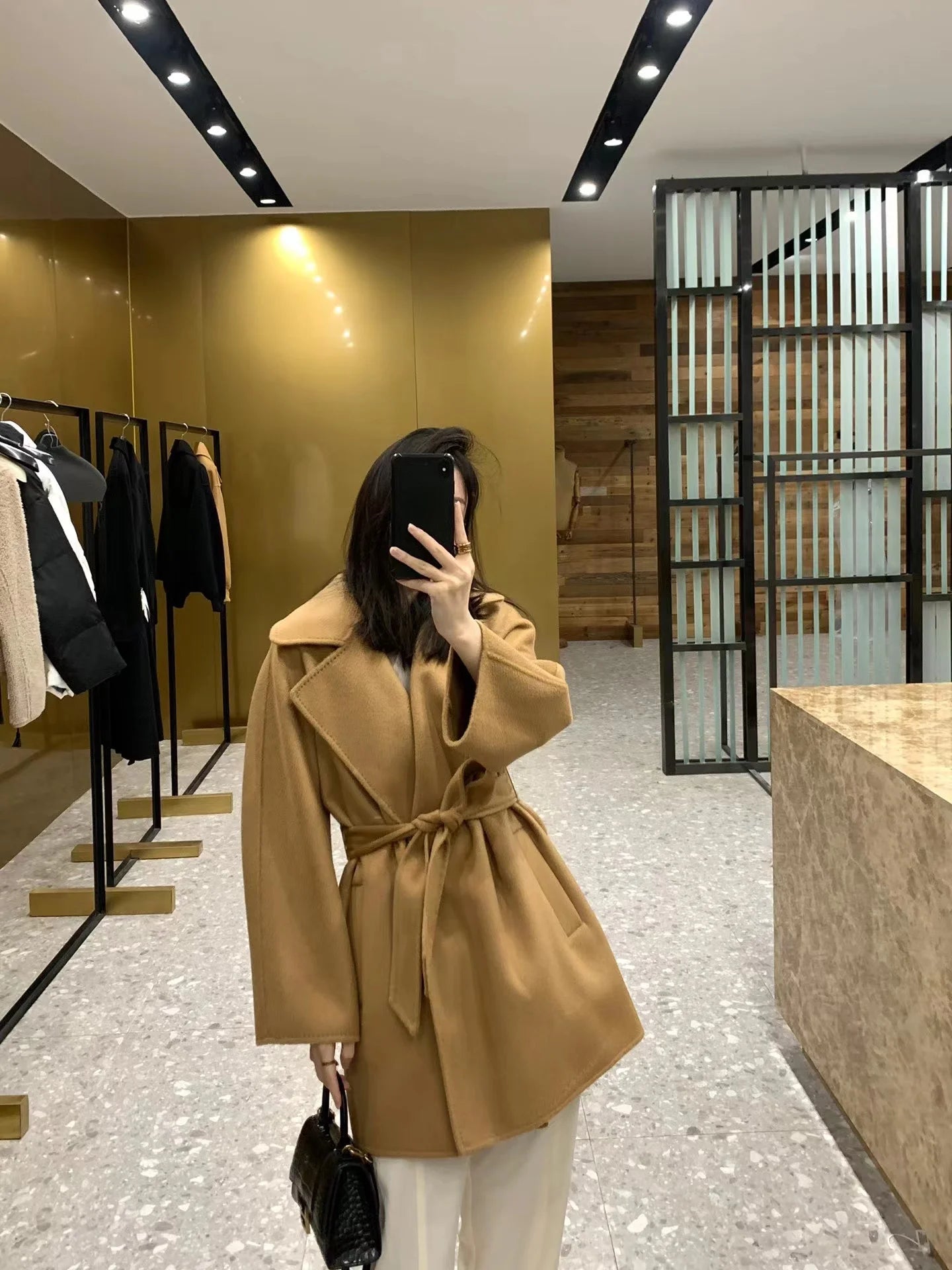 M classic Gas cashmere coat short cashmere cashmere natural water ripple double-sided woolen coat women