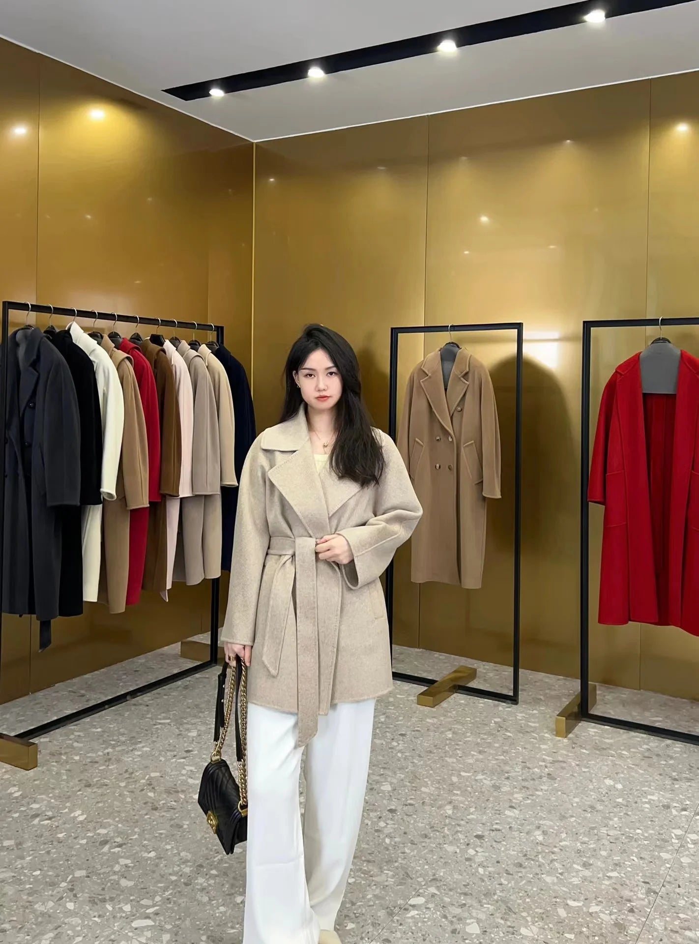 M classic Gas cashmere coat short cashmere cashmere natural water ripple double-sided woolen coat women