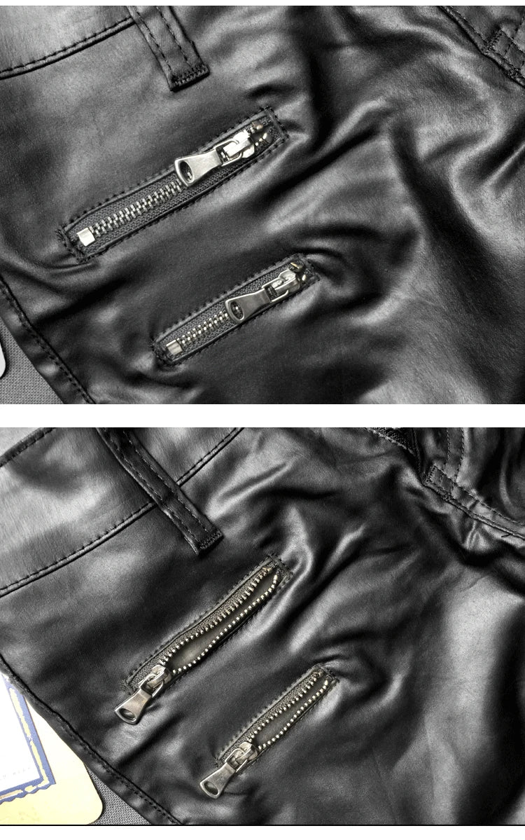 Popular Womens Leather Pant Low Waist and Slim Feet PU Leather Pants Double Zipper Pant for Women