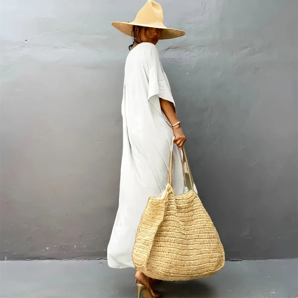 Plus Size Womens Caftan Plus Size Kaftans Casual V Neck Caftans Long Soft Beach Maxi Dress for Summer