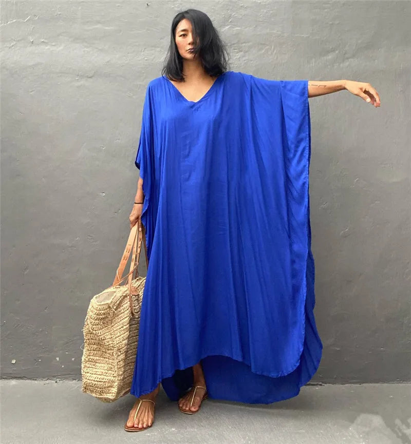 Plus Size Womens Caftan Plus Size Kaftans Casual V Neck Caftans Long Soft Beach Maxi Dress for Summer
