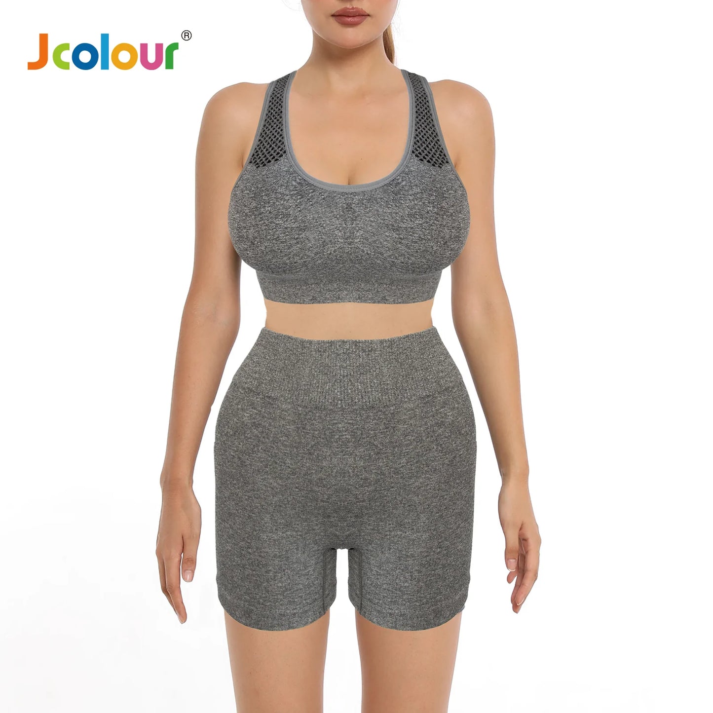 Frete grátis Jcolour Conjunto de Top e Shorts Esportivo Feminino, Respirável e de Secagem Rápida para Yoga e Corrida