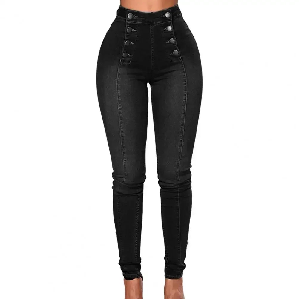 Women High Waist Pencil Jeans Double-breasted Button Fly Denim Pants Skinny Hip Lifting Long Trousers Lady Sexy Bodycon Jeans
