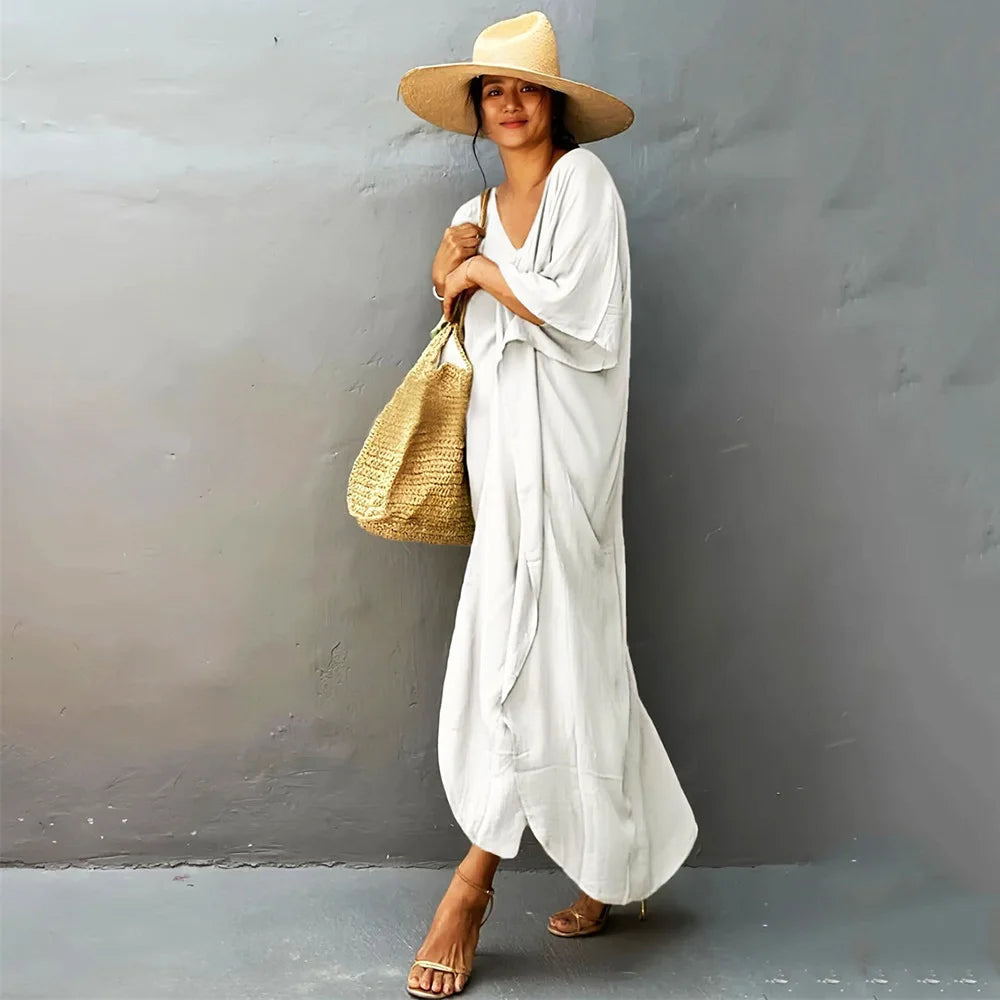 Plus Size Womens Caftan Plus Size Kaftans Casual V Neck Caftans Long Soft Beach Maxi Dress for Summer