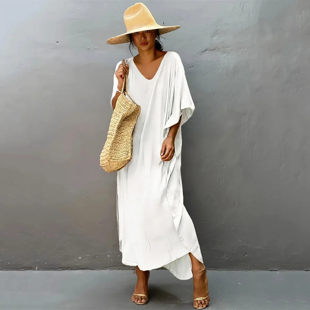 Plus Size Womens Caftan Plus Size Kaftans Casual V Neck Caftans Long Soft Beach Maxi Dress for Summer