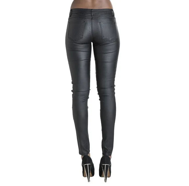 Popular Womens Leather Pant Low Waist and Slim Feet PU Leather Pants Double Zipper Pant for Women
